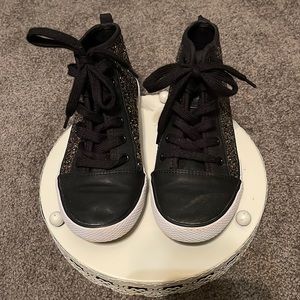 Girls Cat & Jack Black Sparkle Mid Top Sneakers, Size 4